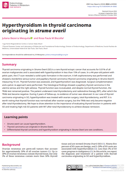 Hyperthyroidism in thyroid carcinoma originating in struma ovarii